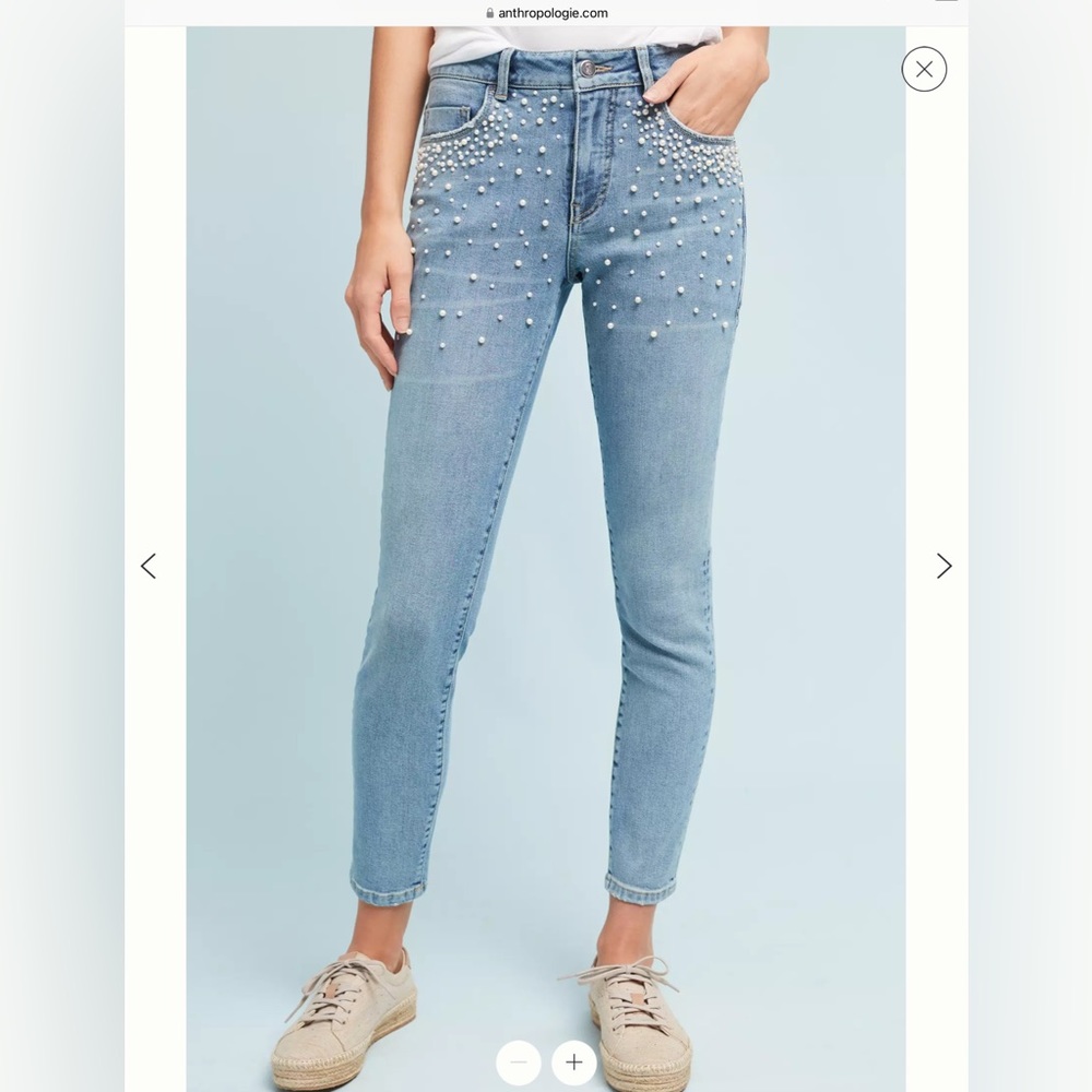 Anthropologie Pilcro Script High-Rise Pearl Skinny Jeans 16.5” Across